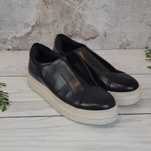 J/SLIDES NYC Slip-On Platform Sneakers Black Faux Leather Womens Size 8M